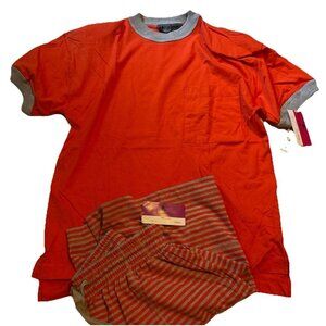 Lizwear Stripe It Rich Orange Short Set Size Large NOS